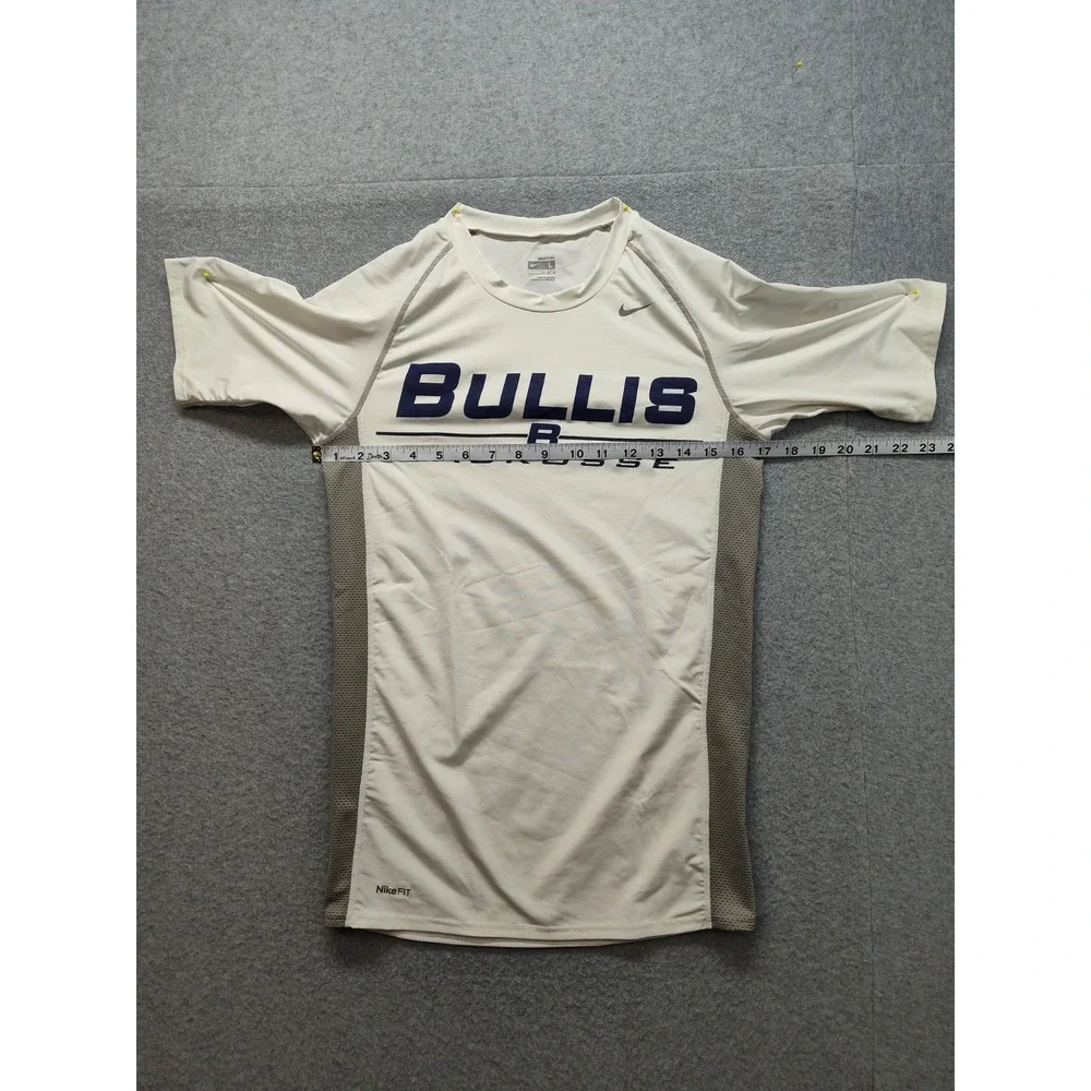 Nike Men Shirt Jersey L White Gray Bullis Bulldogs Lacrosse Compression Athletic